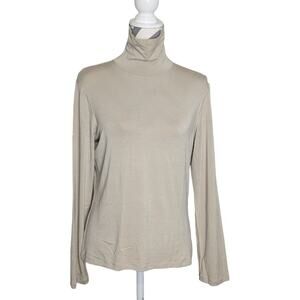Maxmara Jersey Knit Turtleneck Top Womens XL Taupe Long Sleeve
